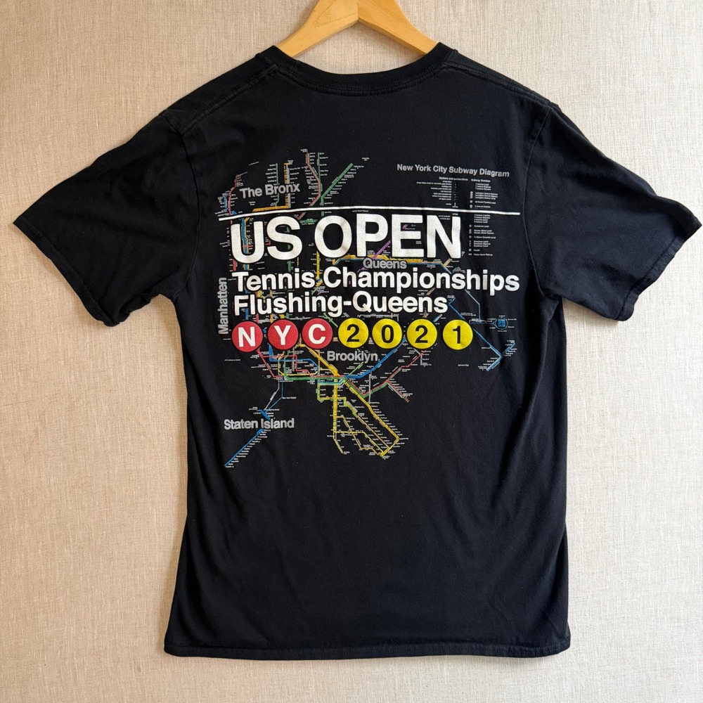 USTA US Open 2021 Tennis NYC Subway Map T-Shirt Black Cotton Sporty Streetwear